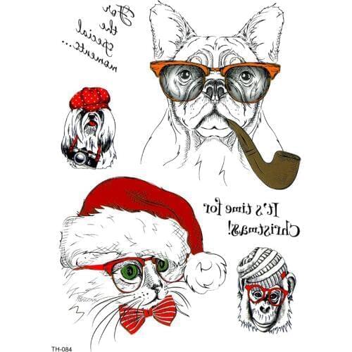 5pcs Monkey and Christmas Dog Waterproof Temporary Tattoos Men Animals tatouage temporaire femme Tatoo Temporary stickers