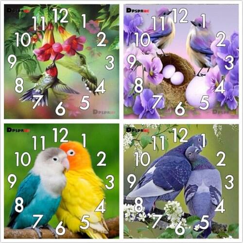 Full Diamond Painting Cross Stitch kit Bird With Clock Mechanism Mosaic 5D Diy Square Round 3d Embroidery Gift Christmas