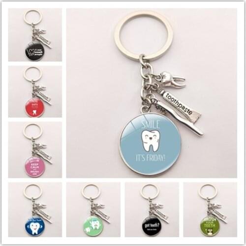 Love Your Teeth pendant keychain Here Comes Santa Floss Handmade keychains Fashion Jewelry Glass Gift