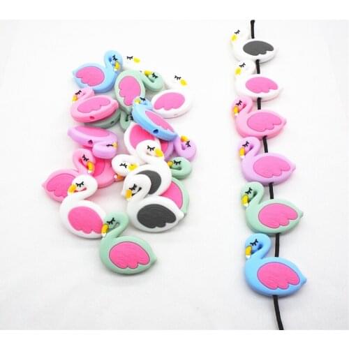 Chenkai 50PCS Silicone Flamingo Teether Beads DIY Swan Animal Cartoon Baby Chewing Pacifier Dummy Sensory Toy Accessories