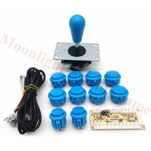 DIY Arcade Game Handle Kit 5 Pin Joystick SANWA Push Button Zero Delay USB Board With Wires For PC Raspberry Pi 1 2 3