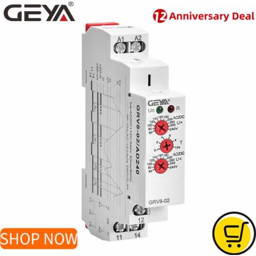 GEYA GRV8-02 Voltage Protection Relay Over-voltage and Under-voltage Protection AC220V DC12V DC48V Relay Control Voltage