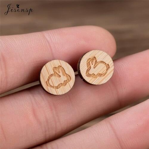 Jisensp Simple Fashion Lovely Rabbit Stud Earrings Wooden Jewelry for Women Girls Cute Bunny Earring Animal Jewelry bijoux