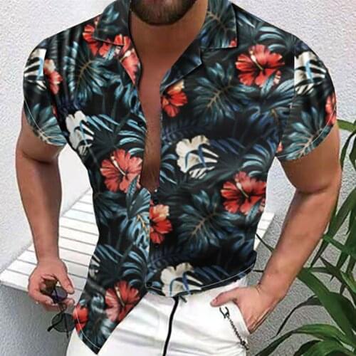 Mens Summer Thin And Large Size Casual Fashion Versatile Trend Print Loose Lapel Cardigan Blouse Short Sleeve Shirt