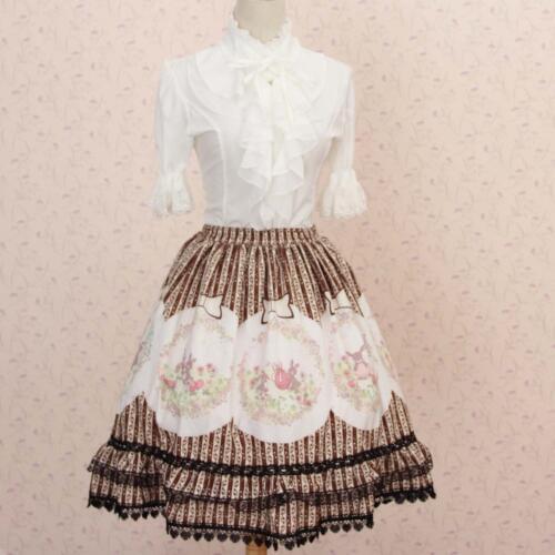 Classic Lolita Skirt Polyester Lace trim Easter rabbits Printed japanese summer Mori girls fashion elastic