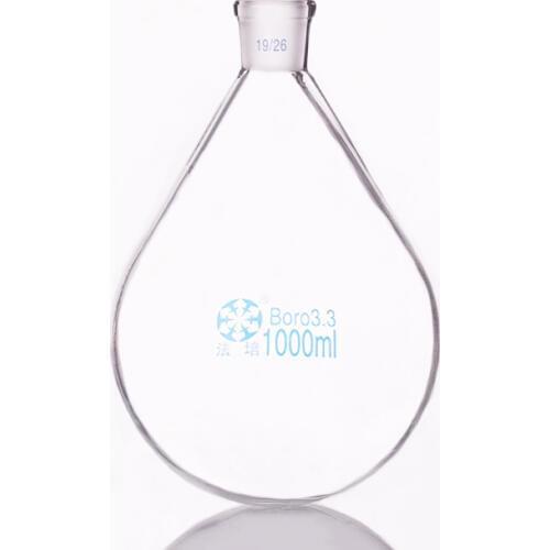 Flask eggplant shape,short neck standard grinding mouth,Capacity 1000ml and joint 19/26,Eggplant-shaped flask