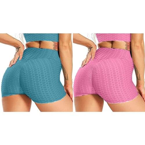 2PC Shorts Women High Waist Fitness Workout Yoga Shorts Push Up Hip Super Stretchy Sports Running Biker Gym Yoga Shorts