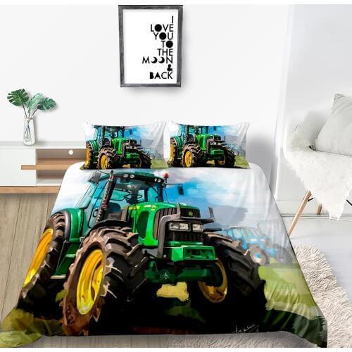 Green Tractor Bedding Set 3D Artistic Lifelike Fashionable Duvet Cover King Queen Twin Full Single Double Comfortable Bed Set