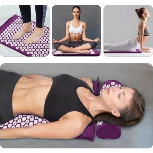 Massager Cushion Massage Yoga Mat Acupressure Relieve Stress Back Body Pain Spike Mat Acupuncture Massage Yoga Mat with pillow