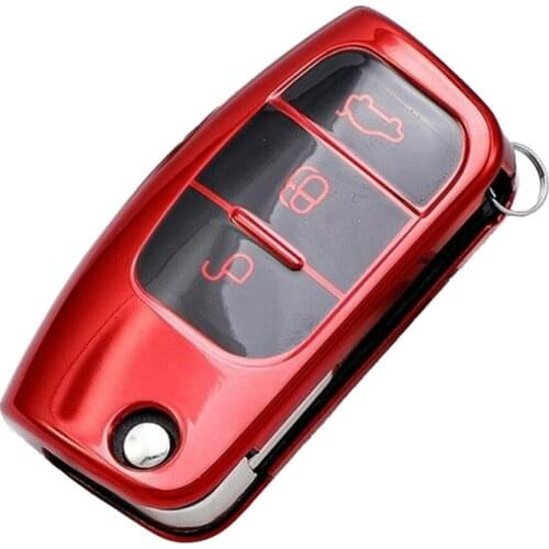 Red TPU Car Key Fob Case Cover Protector For Ford Flip Key 3 Button Hull Protection Car Key Accessories