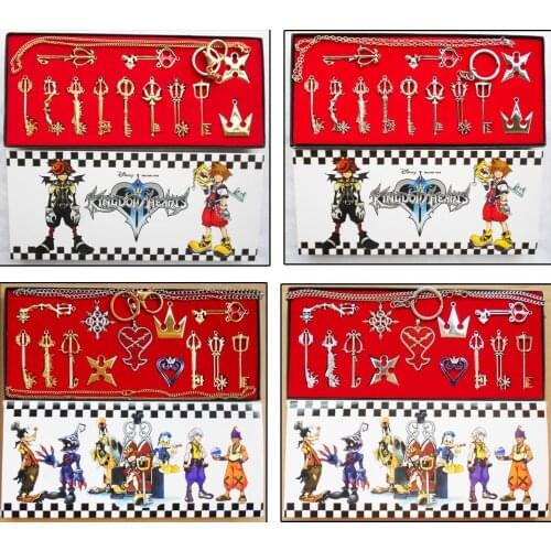 Kingdom Hearts 2 II Metal Sora Metal Keyblade Keychain Pendant Necklace Weapons Collections Set+Box