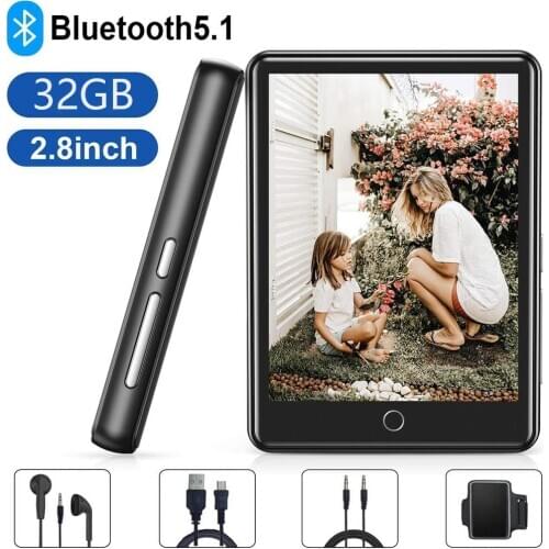 MP4 Player 32GB with Bluetooth 5.1, 2.8'' Full Touch Screen Built-in Speaker with FM Radio, Recorder, HiFi Lossless Music Playe