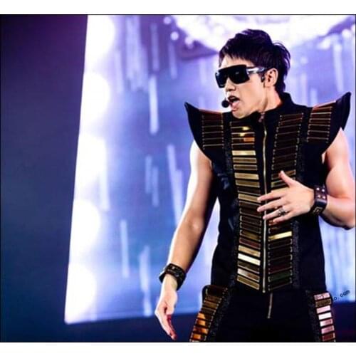 Handmade Mens Cool Gold Mirror Lens Vest Stars style fashion performance Coat Nightclub male singer DJ show stage costumes