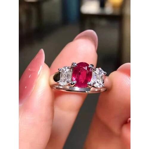 Natural diamond inlaid 14K dove blood ruby female ring Christmas birthday party anniversary gift for women