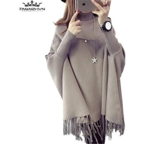 Tnlnzhyn 2019 New Autumn Women Sweater Loose Bat Sleeves Turtleneck Fashion Warm Pullover Sweater Women Shawl Cape Y550