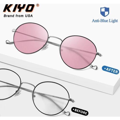 KIYO Brand 2020 New Women Men Round Photochromic Polarized Sunglasses Metal Anti Blue Light Sun Glasses UV400 Eyewear 9630