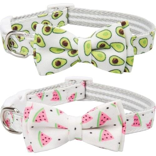 Bowtie Dog Collar with Bow Breakaway Puppy Adjustable Cute Small Medium Large Pet White Watermelon & Avocado Pattern