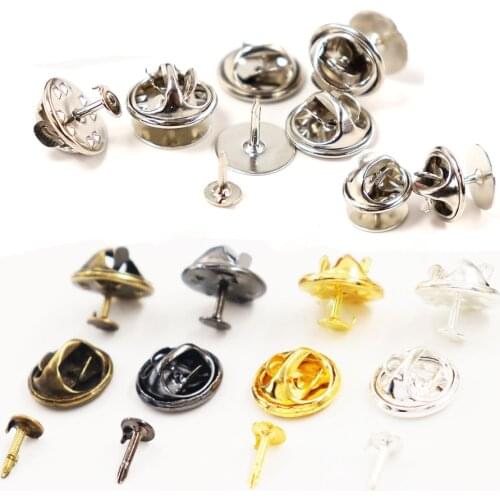 50set/lot Base Pins Gold Silver Copper Brooch Base Holder Metal DIY Jewelry Brooch Pins Badge Holder Making Findings