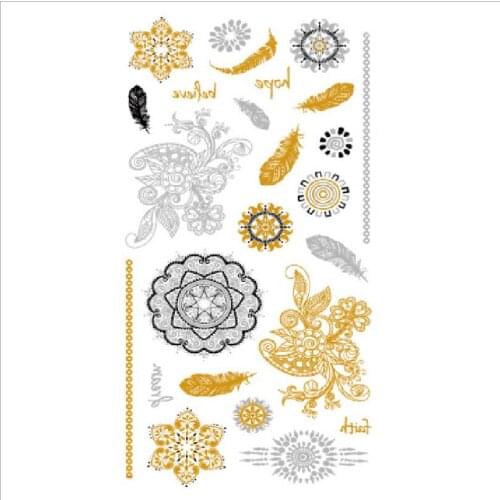 Sexy Sun Moon Star Temporary Tattoo Women Party Body Arm Art Fake Flash Gold Metallic Tattoo Stickers Girl Bracelet Wrist T1900