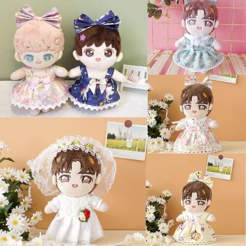 20cm Star Idol Plush Doll Kawaii Rainbow Dress Bow Headband Shirt Suits Pink Grey Cape Replaceable Clothes Accessories No Doll