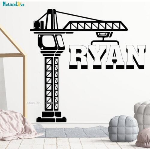 Custom Name Kids Decor Construction Crane Boys Wall Decals Baby Stickers Nursery Cartoon Art Bedroom Kids Room YT3745
