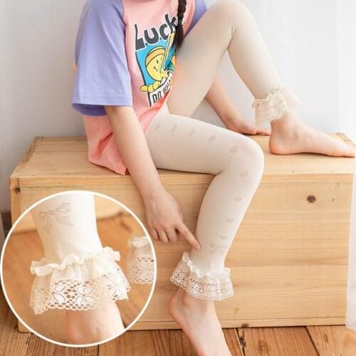 Summer new children leggings cute Love bow fashion velvet lace kids girls leggings thin breathable high elasticity pants