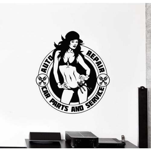 Vinyl Wall Decal Girl And Cars Parts Service Auto Repair Wall Window Stickers Sexy Woman Art Mural For Car Store Logo C214