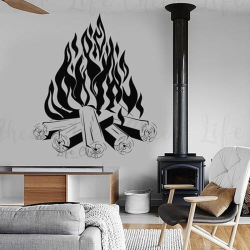 Firewood Vinyl Wall Decals Home Living Room Decoration Fireplace Wall Stickers Fire Design Removable Wall Murals Vinyl Art AC288