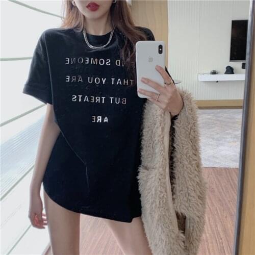Summer 2021 T-shirt Ladies Casual Basic O-collar White Shirt Short Sleeve Ladies T-shirt Letter Graphic Printing Korea Tops Tee