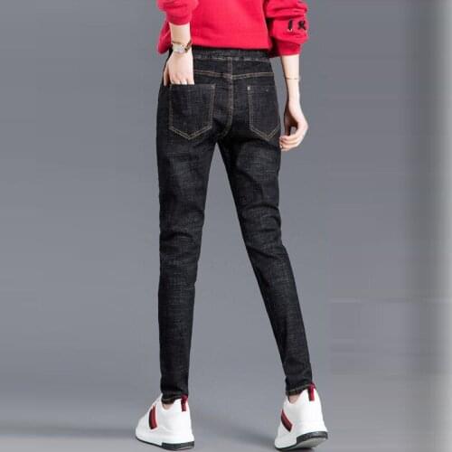 Woman Jeans Pants Autumn Winter Beautiful High Waist Elastic Waist Loose Black Feet Pantalones Vaqueros Mujer