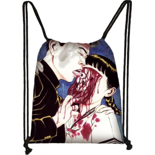 Horror Manga Backpack Women Men Travel Bag Teenager Daypack Canvas Storage Bags Casual Drawstring Bag
