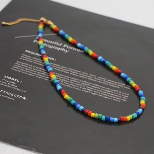 Rainbow Bead Necklace Female Clavicle Chain Handmade Beaded Jewelry Womens Jewelry Natural Pearls Gift To Girlfriend