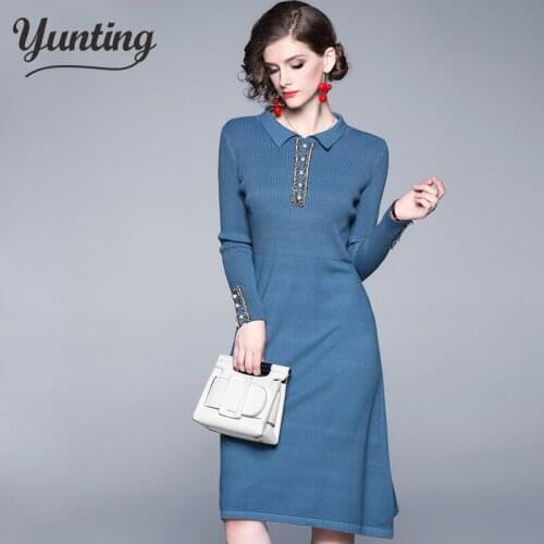 Korean Fashion Woman Sweater Dress Elegant Women Knitted Dress Woman High Waist Sweater Dresses Vestidos