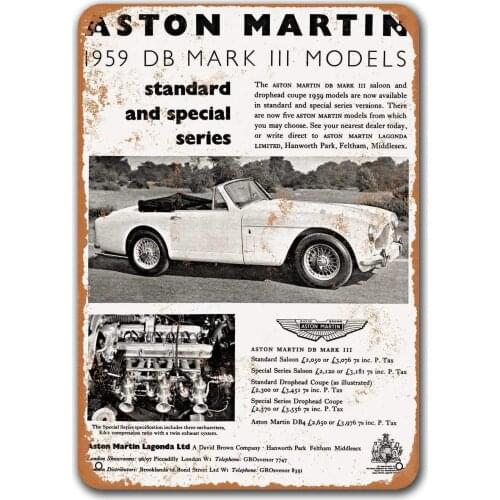1959 Aston Martin DB MK II Car Tin Signs Vintage, Sisoso Metal Plaques Poster Garage Bar Retro Wall Decor