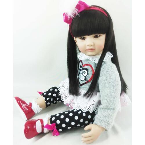 22inch Reborn Toddler Dolls Fashion Toddler Baby Dolls Kids Playmates Girls Gifts Toy Dolls Black Hair New Year Christmas Gifts