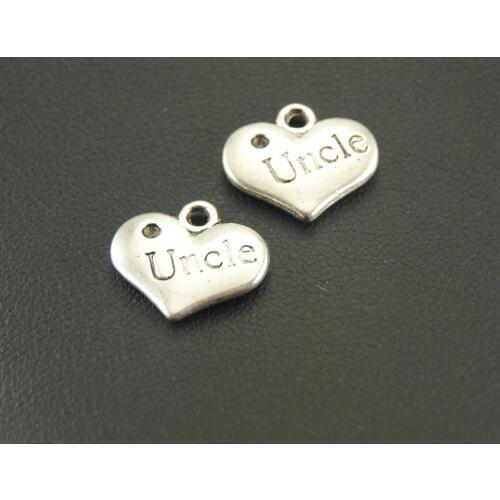 5pcs/lot Zinc Alloy Heart Letter Charms Silver Color Uncle Pendant Family Metal Fits Bracelets Jewelry Making A579