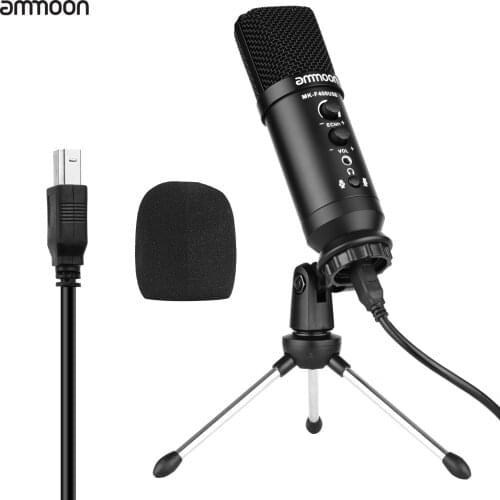 Ammoon MK-F400USB USB Condenser Microphone Computer Mic Kit with Desktop Tripod Stand Windscreen USB Cable for Music Recording