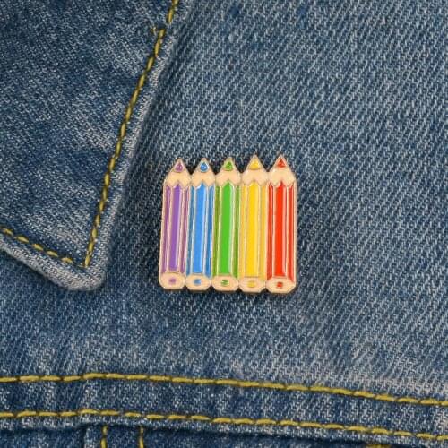 Colored Pencils Pin Rainbow Pencil Enamel Pins Badge Childhood Cartoon Drawing tools Brooch Jewelry Gift for Kid Children Artist