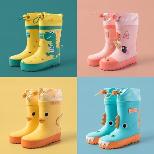 Childrens Rain Boots Boy Girl Waterproof Shoes New Cartoon Printed Fashion Kids Rubber Boots Non-slip Baby Water Shoes Unicorn