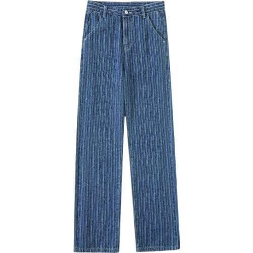 Baggy Jeans Women Blue Women Pants Casual Striped Retro Basic Straight Loose Plus Size Jeans Fashion Trendy
