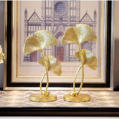 European Luxury Gold Resin Ginkgo biloba Ornament Home Desktop Resin Crafts Decoration Office Flower Plant Figurines Accessories