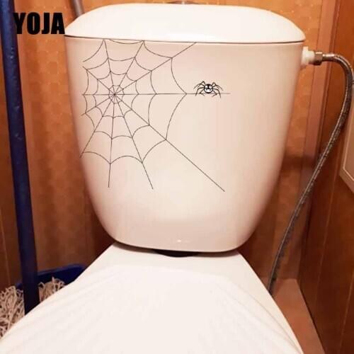 YOJA 22.3X22.3CM Funny Wall Sticker Toilet Decal Living Room Home Decor Spiders And Spider Webs T5-1145