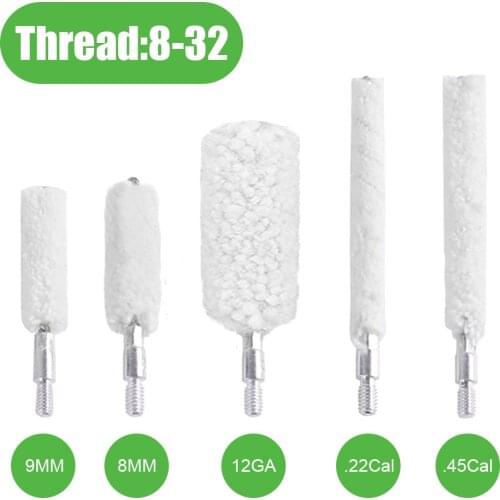 5Pcs 9mm Gauge 12 .30/.300/.308cal .22cal .45cal Mop Brush Gun Cleaning Cotton Brush for Rifle Thread 8-32 5/16""*26T