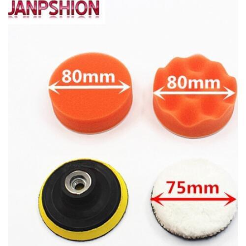 JANPSHION 4pc M10 / 75mm 3'' 80mm Sponge Polishing Waxing Buffing Pads Kit Compound Auto Car Paint maintenance
