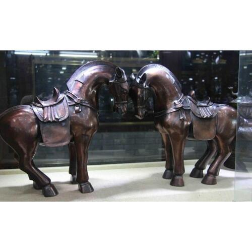 China Royal Palace FengShui Copper Bronze Zodiac Year Horse Animal Statue Pair
