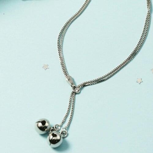 KOFSAC Fashion Silver Color Necklaces For Women Jewelry Sweet Cute Double Bells Pendant Lady Valentines Day Accessories Gifts