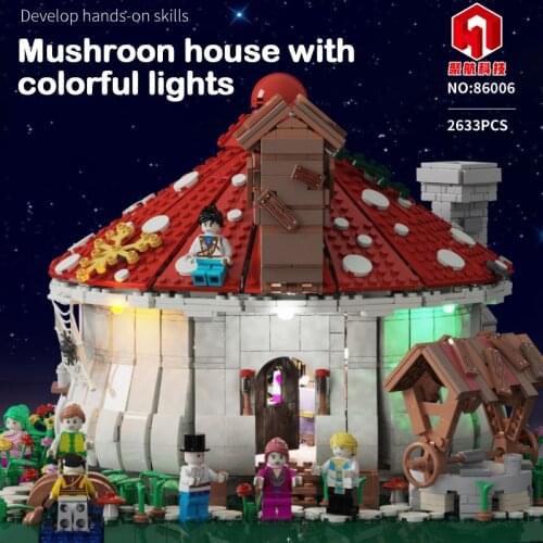In Stock Creative Mushroom House with Lights Building Blocks Bricks Fairy Tale World Children DIY Toys Birthday Gifts 2633Pcs