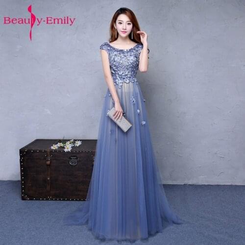 Beauty Emily Evening dresses blue toast Festive debutante Retro elegance Appliques prom dresses party evening dress gown long