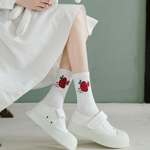 Colorful Womens Cotton Crew Socks Cute Strawberry Love Pattern Creative Socks Woman Socks Cotton For Gifts Hot Sale Fruit Sock