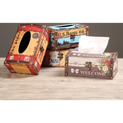 Creative leather waterproof tissue box American retro living room tray hotel restaurant napkins box